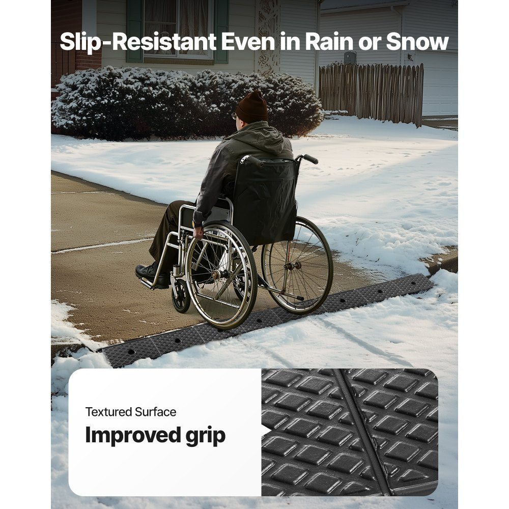 VEVOR Rubber Curb Ramp, 33069 lbs Load Capacity, 2 Inches Rise Height Heavy Duty Rubber Threshold Ramp with Drainage Tank for Wheelchairs, Strollers, Motorcycles, Cars, Lawn Mowers & Trailers, 2 Pack
