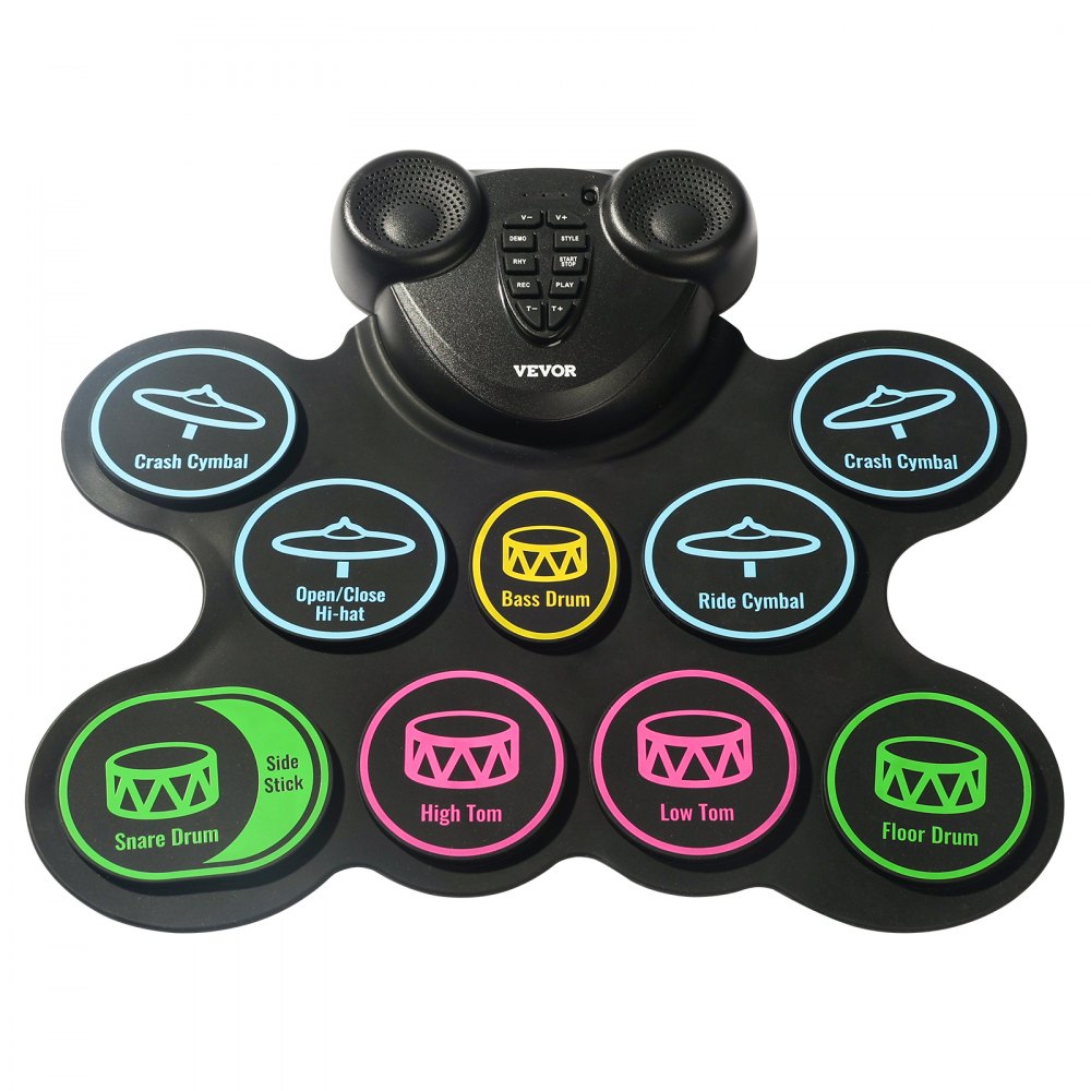 VEVOR Electric Drum Set, 9 Pads, Roll-up Drum Practice Pad, Electronic Drumset with Headphone Jack, Double Pedals, Drum Sticks, Built-in Dual Speakers, MIDI, Portable Instrument Toy for Kids Ages 3+