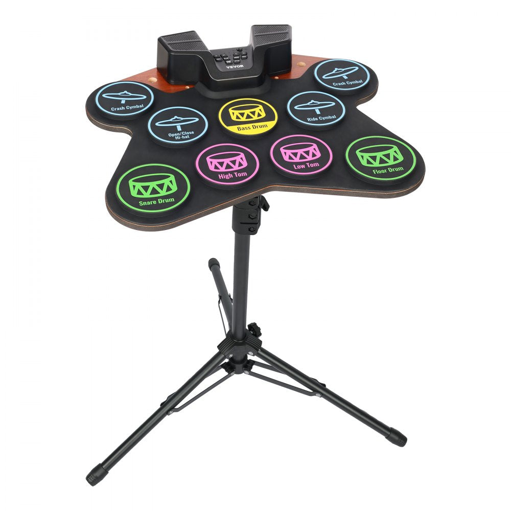 VEVOR Electric Drum Set, 9 Pads, Roll-up Drum Practice Pad, Electronic Drumset with Headphone Jack, Stand, Double Pedals, Light Up Drum Sticks, Built-in Dual Speakers, Instrument Toy for Kids Ages 3+