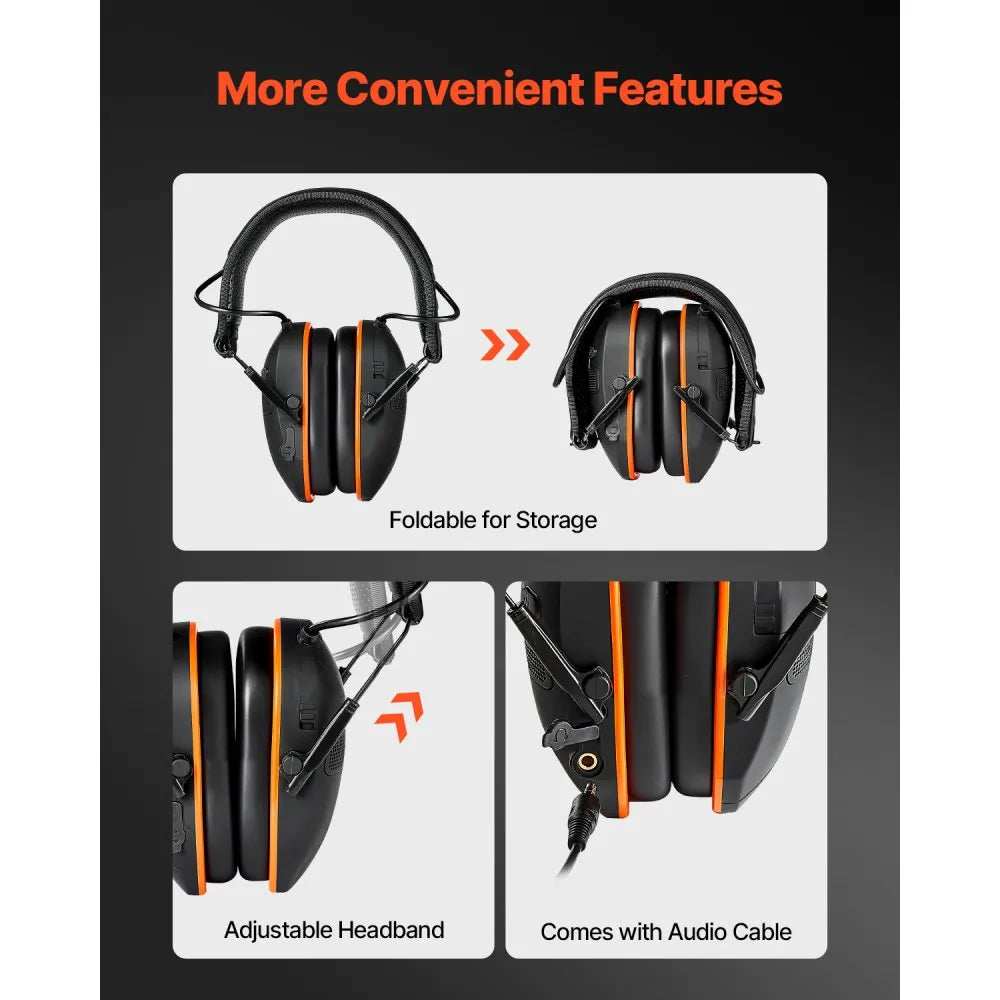 VEVOR Safety Earmuffs, Electronic Ear Muffs with 5.3 Bluetooth Technology and Sound Amplification, Noise Reduction Headphone NRR23dB, Hearing Protection Earmuffs for Shooting, Lawn Mowing and Work