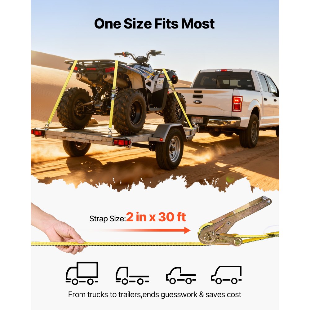 VEVOR Ratchet Straps, 2 in x 30 ft, Heavy Duty Tie Down Straps with Double J Hook, 10,000 lbs Break Strength, Tie Down Ratcheting for Moving, Trailers, Motorcycles, Kayaks, Car Roof, 10 Pack