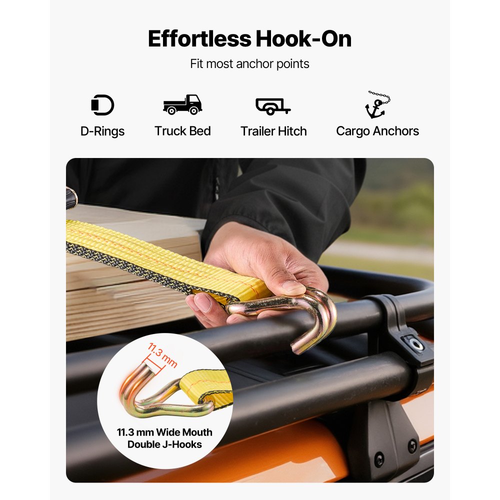 VEVOR Ratchet Straps, 2 in x 30 ft, Heavy Duty Tie Down Straps with Double J Hook, 10,000 lbs Break Strength, Tie Down Ratcheting for Moving, Trailers, Motorcycles, Kayaks, Car Roof, 10 Pack