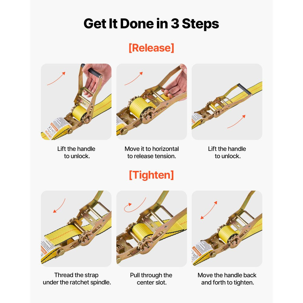 VEVOR Ratchet Straps, 2 in x 30 ft, Heavy Duty Tie Down Straps with Double J Hook, 10,000 lbs Break Strength, Tie Down Ratcheting for Moving, Trailers, Motorcycles, Kayaks, Car Roof, 10 Pack