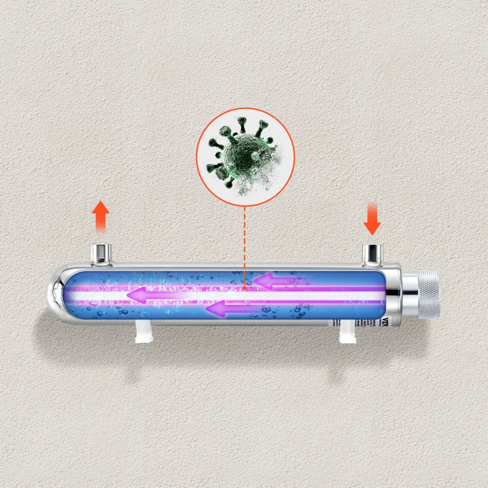 VEVOR UV Water Purifier, 12W 1GPM, 110V Versatile Ultraviolet Water Purifier Filter with Stainless Steel Housing, Whole House UV Water Filter with Quartz Sleeve Fit for Shower/Drinking/Cleaning