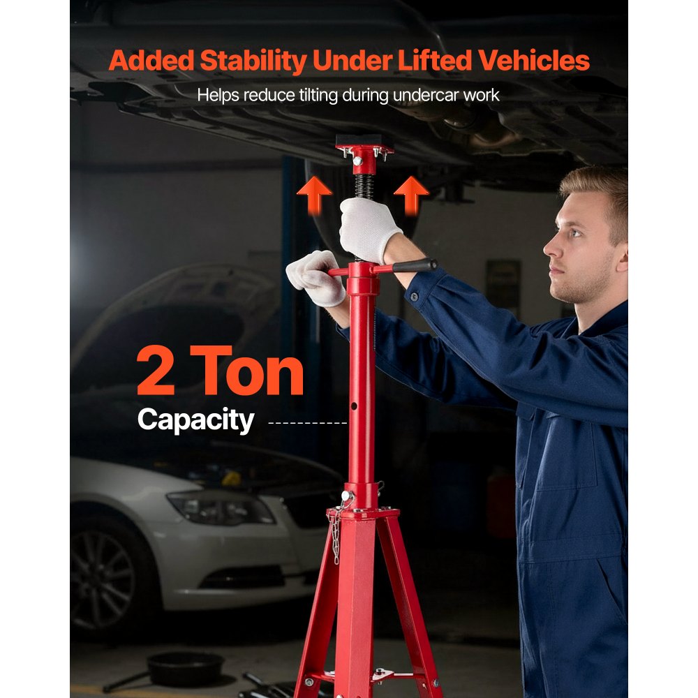VEVOR Under Hoist Tripod Stand, 2 Ton (4409 lbs) Capacity High Lift Jack Stand Reach Underhoist Support, Lifting from 47.24" to 84.65", 4-Level Adjustable Height, Heavy Duty Carbon Steel for Car Lift