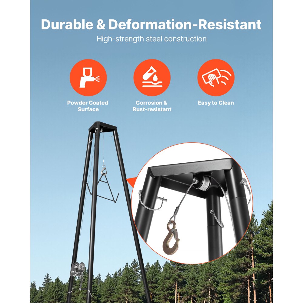 VEVOR Tripod Deer Hoist, 500 lbs Load Capacity, Hunting Game Hoist Winch Lift with Gambrel & Manual Winch, Hunting Game Skinning and Cleaning Accessory for Cleaning, Skinning, and Moving, Black