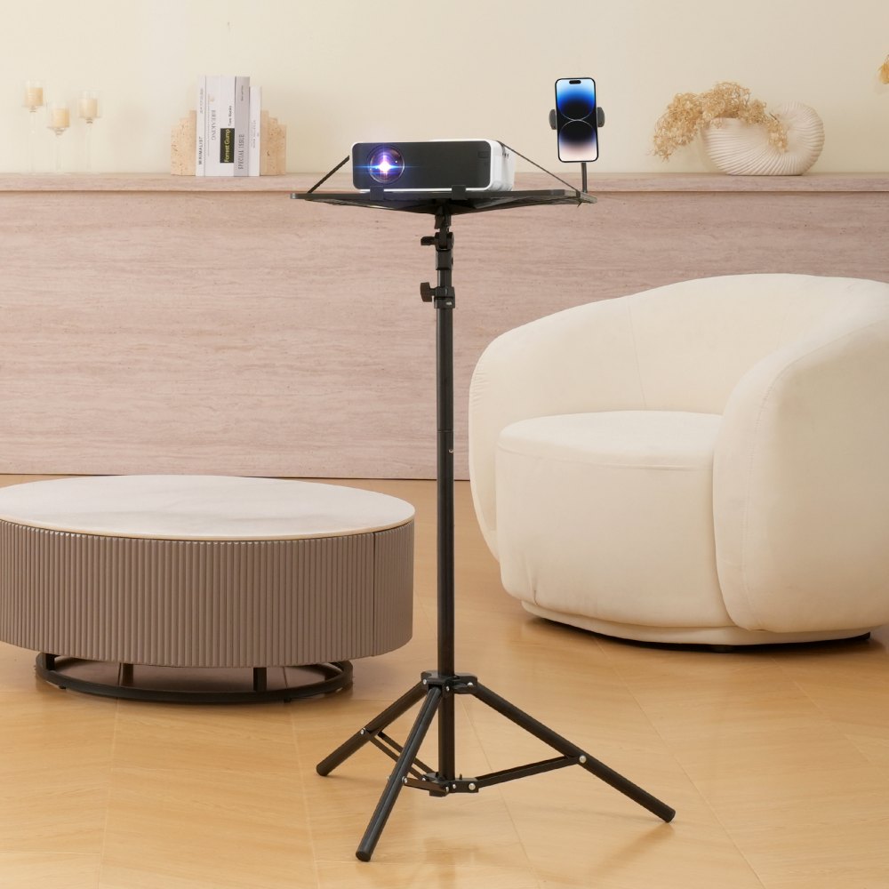 VEVOR Projector Stand, Laptop Stand Tripod Adjustable Height from 26.97 to 63 in, Portable Projector Tripod Stand with Tray & Gooseneck Phone Holder, for Outdoor Movies, Home, Office, Stage or Studio