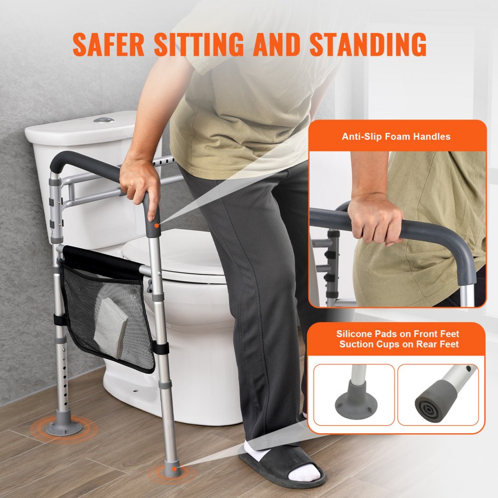 VEVOR Toilet Safety Rail, 300 LBS Foldable Toilet Seat with Non-Slip Handles, Portable Versatile Toilet Handrails with Reinforced Aluminum Alloy Tube, Fit for Seniors, Pregnant Women & the Injured