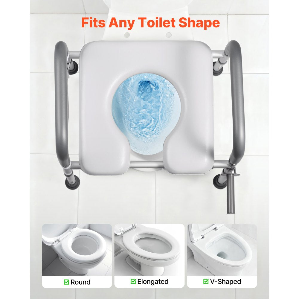 VEVOR Raised Toilet Seat with Arms, 400 lbs Load Capacity, Adjustable Height and Width, Commode Cushion Padded Elevated Toilet Seat Riser with Handles for Seniors, Elderly, Handicap, Disabled, Adults