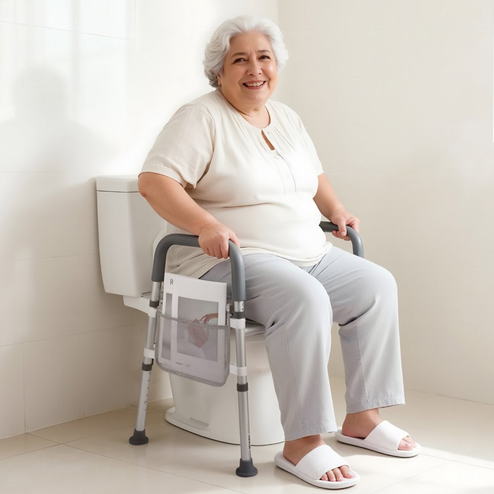 VEVOR Raised Toilet Seat with Arms, 400 lbs Load Capacity, Adjustable Height and Width, Commode Cushion Padded Elevated Toilet Seat Riser with Handles for Seniors, Elderly, Handicap, Disabled, Adults