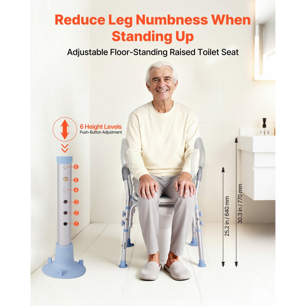 VEVOR Raised Toilet Seat with Arms, 300 lbs Load Capacity, Adjustable Height, Widened Commode Elevated Toilet Seat Riser with Handles and Splash Guard for Seniors, Elderly, Handicap, Disabled, Adults