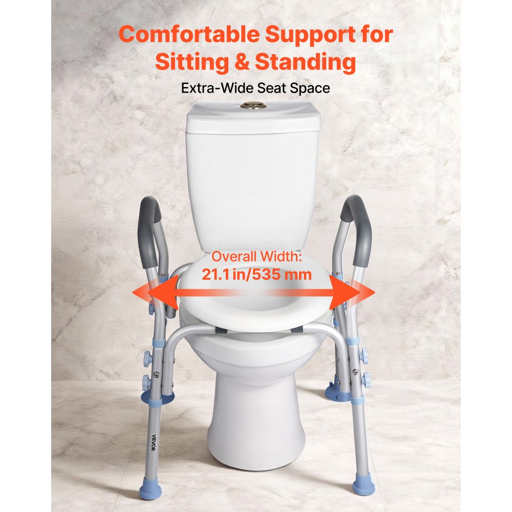 VEVOR Raised Toilet Seat with Arms, 300 lbs Load Capacity, Adjustable Height, Widened Commode Elevated Toilet Seat Riser with Handles and Splash Guard for Seniors, Elderly, Handicap, Disabled, Adults
