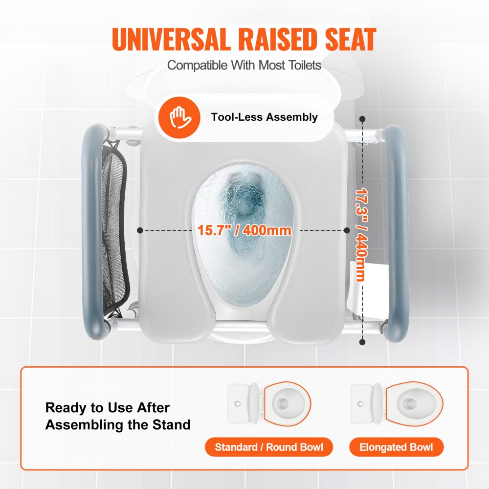 VEVOR Raised Toilet Seat, 7-Position Height Adjustment 19.3" - 25.2", 350lbs Weight Capacity, with Comfort Padded Aluminum Frame, Universal Toilet Seat Riser, for Elderly, Handicap, Pregnant, Medical
