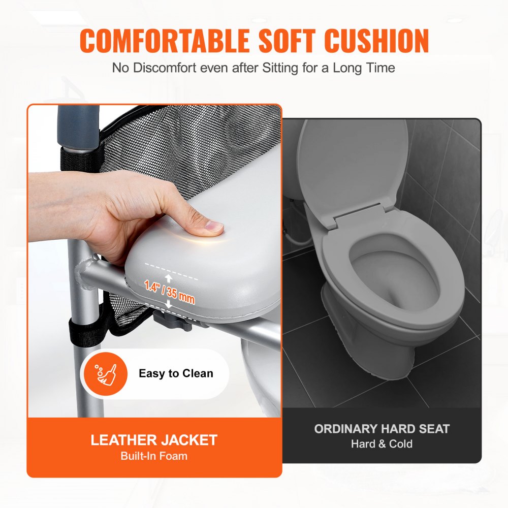 VEVOR Raised Toilet Seat, 7-Position Height Adjustment 19.3" - 25.2", 350lbs Weight Capacity, with Comfort Padded Aluminum Frame, Universal Toilet Seat Riser, for Elderly, Handicap, Pregnant, Medical
