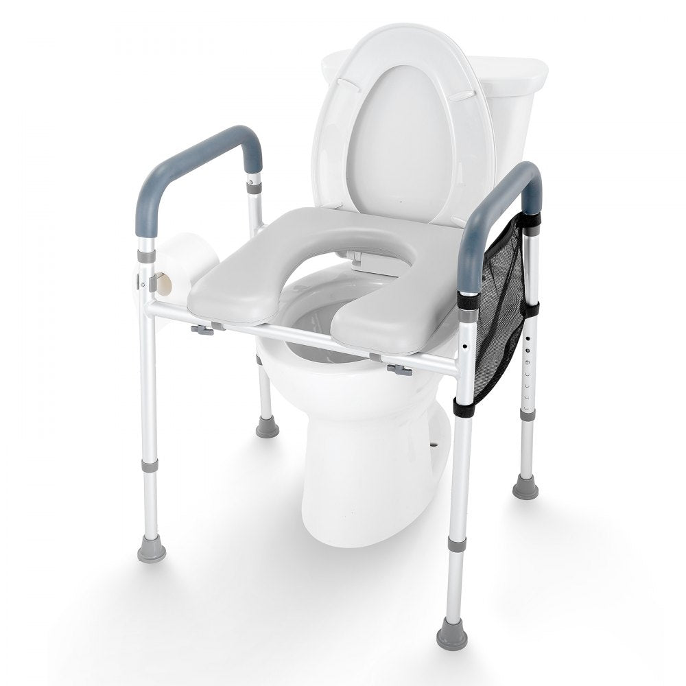 VEVOR Raised Toilet Seat, 7-Position Height Adjustment 19.3" - 25.2", 350lbs Weight Capacity, with Comfort Padded Aluminum Frame, Universal Toilet Seat Riser, for Elderly, Handicap, Pregnant, Medical