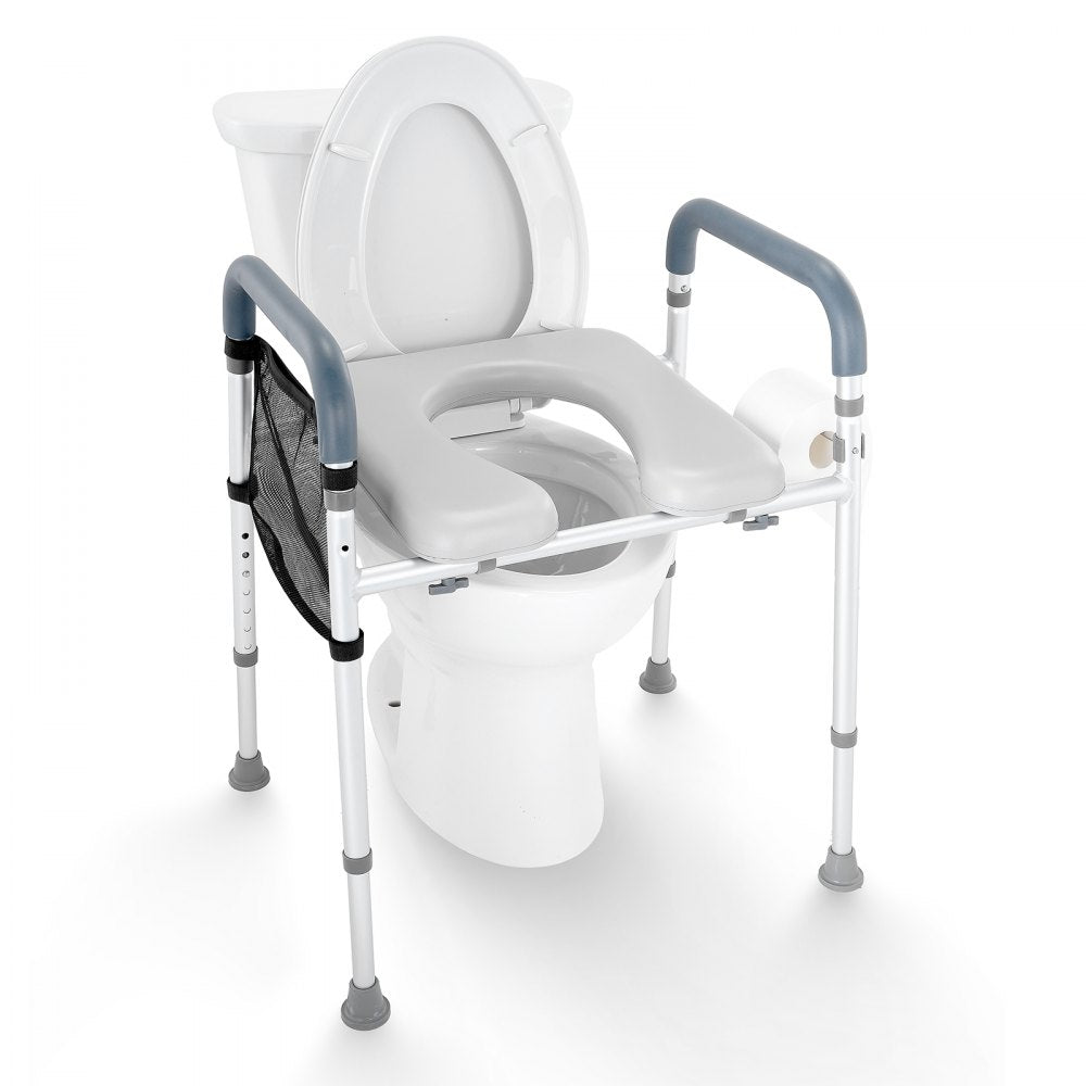 VEVOR Raised Toilet Seat, 7-Position Height Adjustment 19.3" - 25.2", 350lbs Weight Capacity, with Comfort Padded Aluminum Frame, Universal Toilet Seat Riser, for Elderly, Handicap, Pregnant, Medical