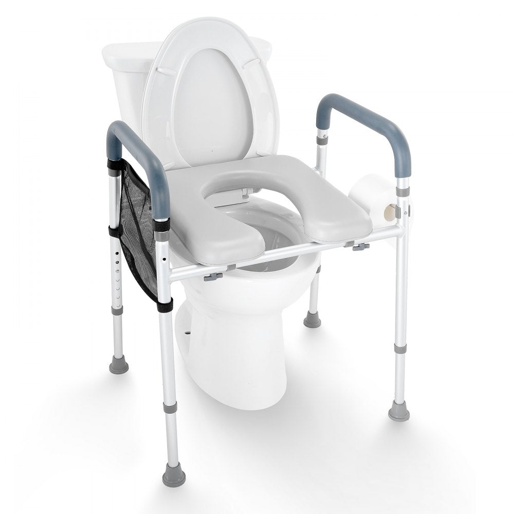 VEVOR Raised Toilet Seat, 7-Position Height Adjustment 19.3" - 25.2", 350lbs Weight Capacity, with Comfort Padded Aluminum Frame, Universal Toilet Seat Riser, for Elderly, Handicap, Pregnant, Medical