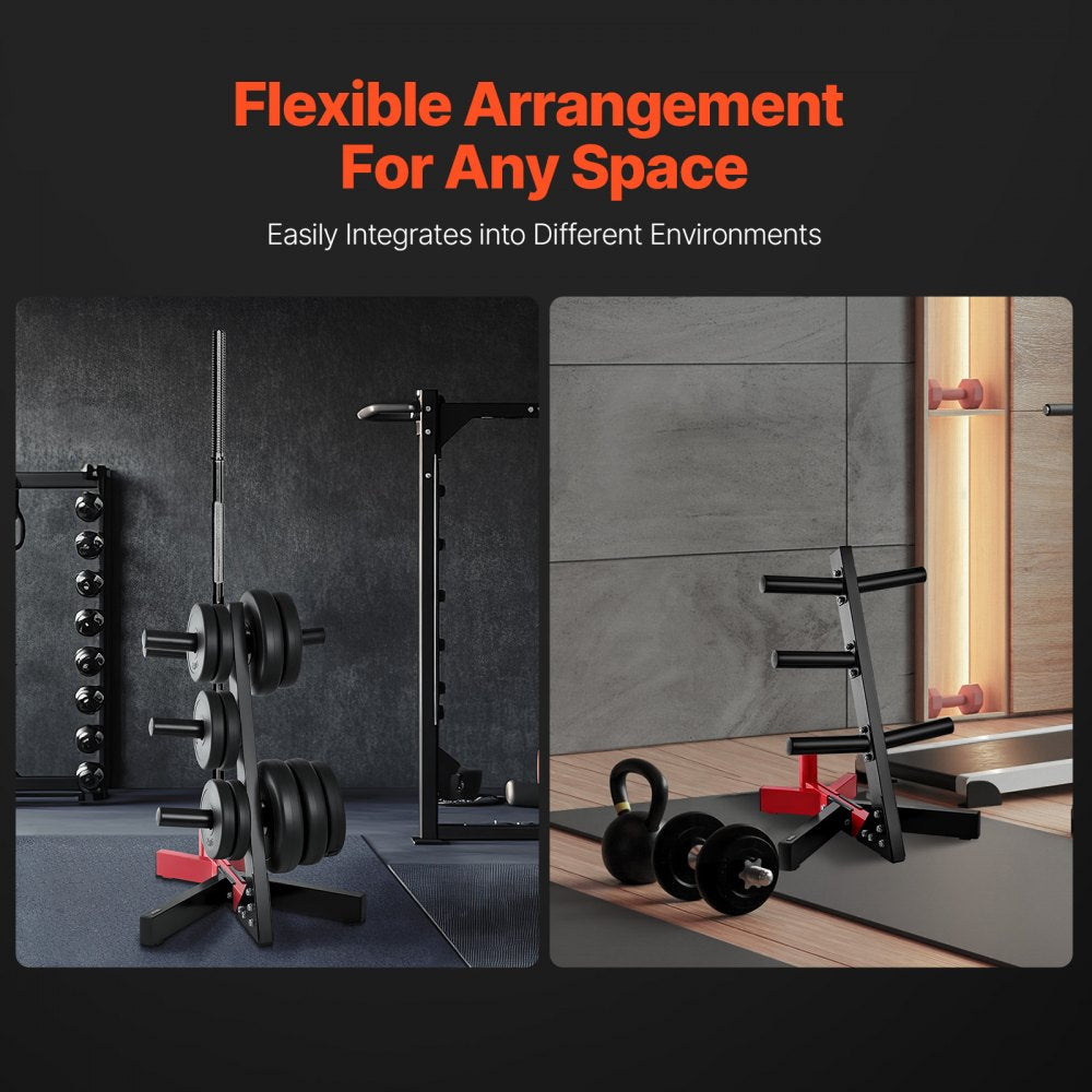 VEVOR Weight Plate Rack, L Frame Weight Plate Tree for 2-Inch Weight Plates, Standard Weight Plate Tree, 500 lbs Load Capacity Weight Storage Holder, Home Gym Barbell Rack Storage Stand, Black & Red