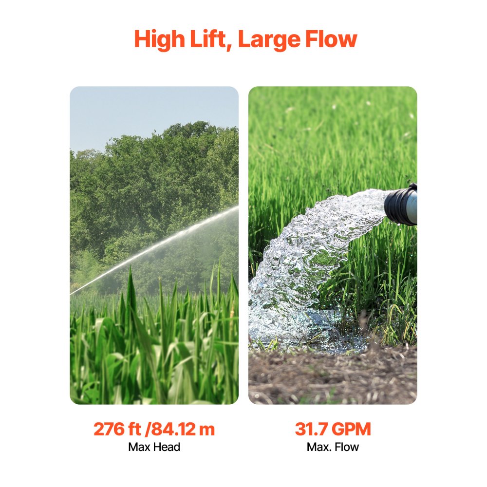 VEVOR Deep Well Submersible Pump, 1.5 HP Output Power, 115V, 31.7 GPM Flow 276 ft Head, with 32.81 ft Cord, Stainless Steel Water Pump, for Industrial, Irrigation, and Home Use, IP68 Waterproof Grade