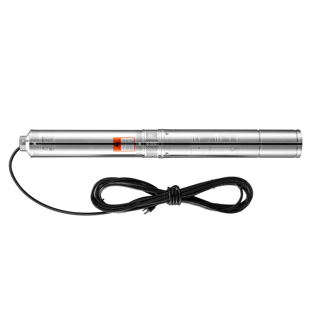 VEVOR Deep Well Submersible Pump, 1.5 HP Output Power, 115V, 31.7 GPM Flow 276 ft Head, with 32.81 ft Cord, Stainless Steel Water Pump, for Industrial, Irrigation, and Home Use, IP68 Waterproof Grade
