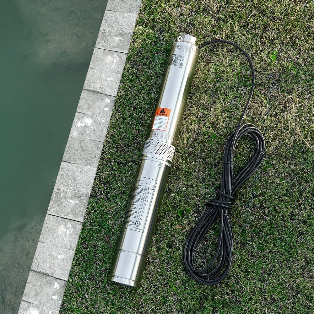 VEVOR Deep Well Submersible Pump, 1 HP Output Power, 230V, 31.7 GPM Flow 207 ft Head, with 32.81 ft Cord External Control Box, Stainless Steel Water Pump, for Industrial Irrigation and Home Use, IP68