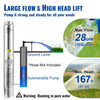 VEVOR Deep Well Submersible Pump, 0.5HP 230V/60Hz, 28gpm 167ft Head, with 33ft Electric Cord, 4\" Stainless Steel Water Pumps for Industrial, Irrigation and Home Use, IP68 Waterproof Grade