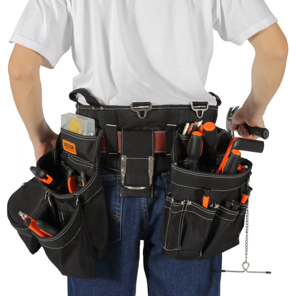 VEVOR Tool Belt, 32 Pockets, Adjusts from 32 Inches to 54 Inches, Nylon Heavy Duty Tool Pouch Bag, Detachable Tool Bag for Electrician, Carpenter, Handyman, Woodworker, Construction, Framer, Black