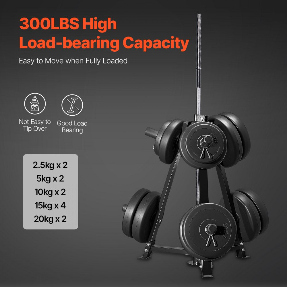 VEVOR Weight Plate Rack, Weight Plate Tree for 2-Inch Weight Plates, Standard Weight Plate Tree, 300 lbs Load Capacity Weight Storage Holder, Home Gym Barbell Rack Storage Stand, Black