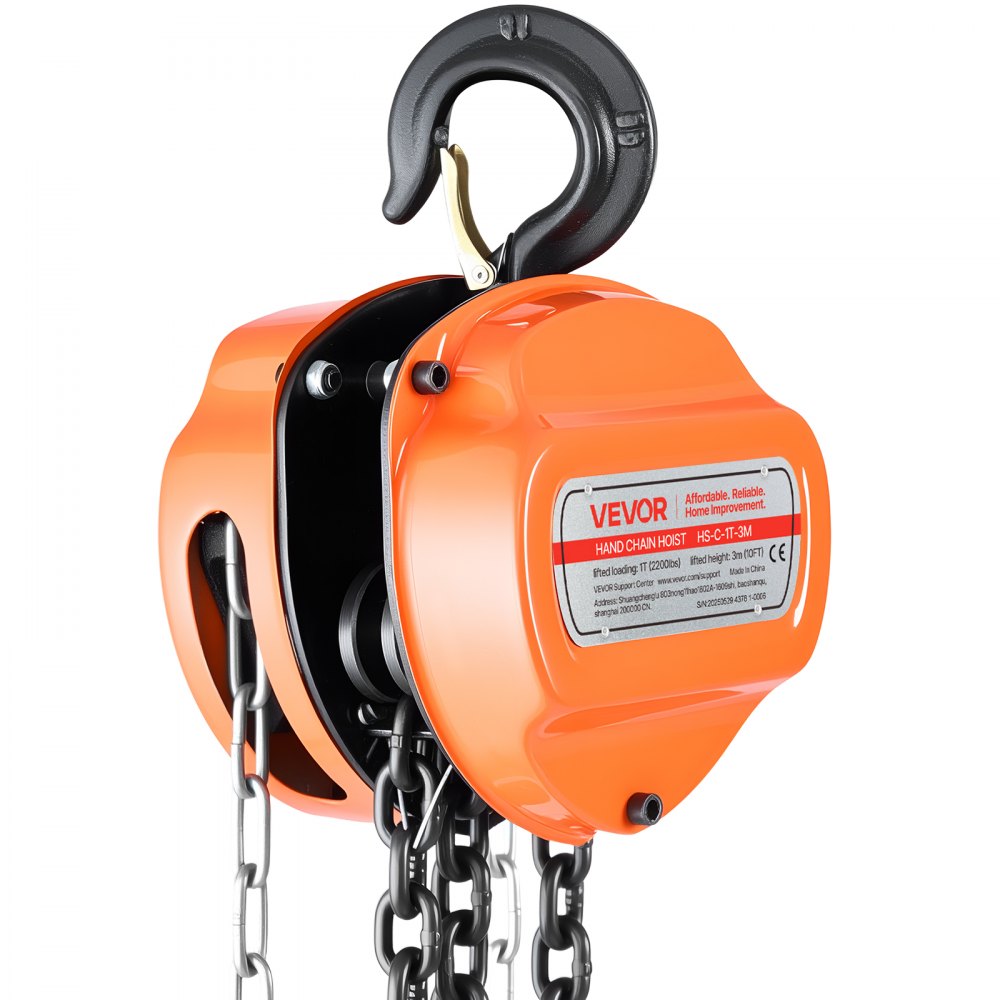 VEVOR Hand Chain Hoist, 1 Ton 2200 lbs Capacity, Manual Chain Block with Upgrade G80 Galvanized Chain, 10 ft Lifting Height, Heavy Duty Pulley Hoist for Garage Warehouse Automotive Machinery, Orange