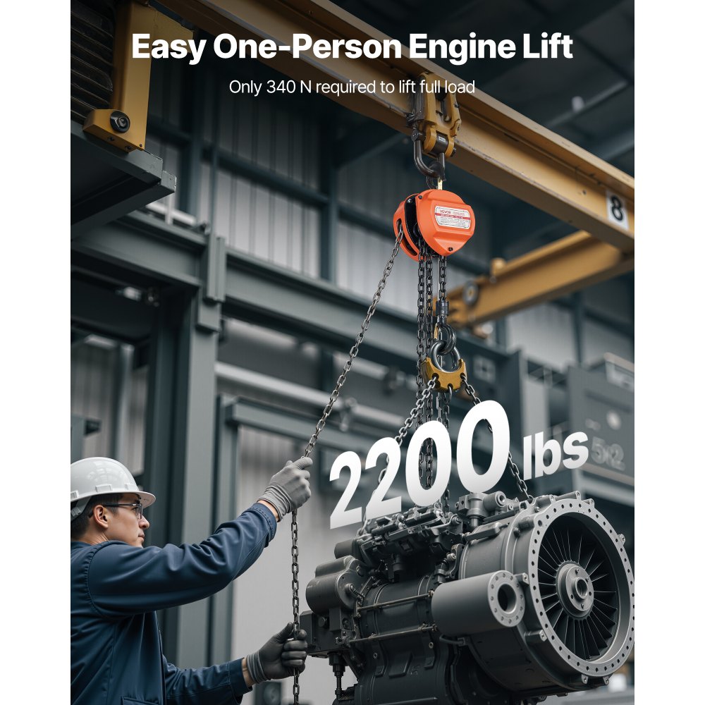 VEVOR Hand Chain Hoist, 1 Ton 2200 lbs Capacity, Manual Chain Block with Upgrade G80 Galvanized Chain, 20 ft Lifting Height, Heavy Duty Pulley Hoist for Garage Warehouse Automotive Machinery, Orange