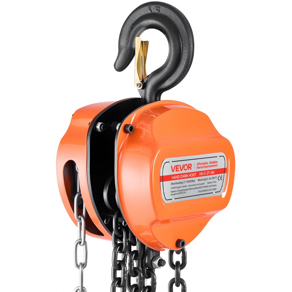 VEVOR Hand Chain Hoist, 2 Ton 4400 lbs Capacity, Manual Chain Block with Upgrade G80 Galvanized Chain, 10 ft Lifting Height, Heavy Duty Pulley Hoist for Garage Warehouse Automotive Machinery, Orange