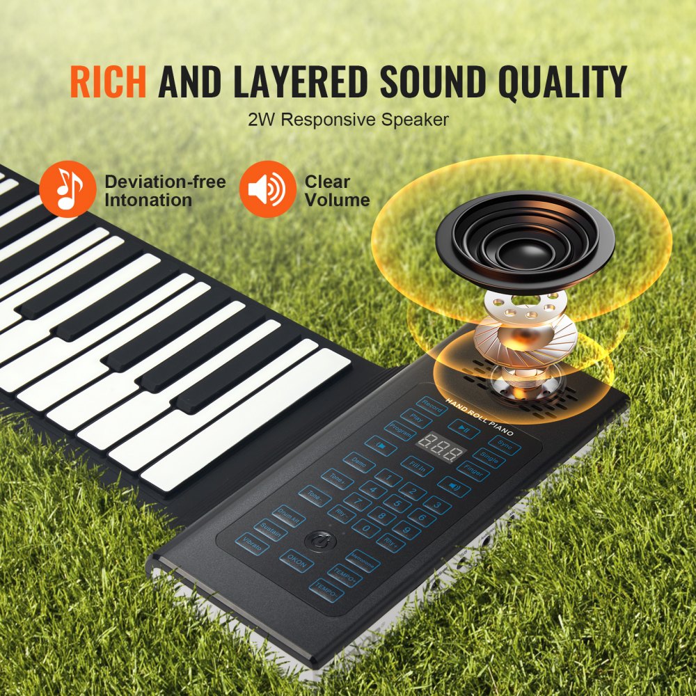 VEVOR 88 Keys Roll Up Keyboard Piano, 128 Rhythms, 128 Tones Portable Electric Digital Hand Roll Piano with Rechargeable Battery 2W Speaker LED Display 5 Ports MIDI Function, for Kids Beginners Adults