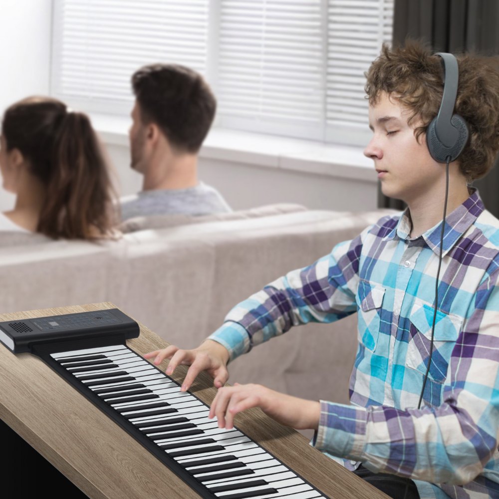 VEVOR 88 Keys Roll Up Keyboard Piano, 128 Rhythms, 128 Tones Portable Electric Digital Hand Roll Piano with Rechargeable Battery 2W Speaker LED Display 5 Ports MIDI Function, for Kids Beginners Adults