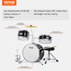 VEVOR Kids Drum Set, 3-Piece, 14 in Beginner Drum Set with Adjustable Throne Cymbal Pedal Two Pairs of Drumsticks, 8'' Tom Drum 10'' Snare Drum 14'' Bass Drum, Starter Drum Kit for Child Kids, Black