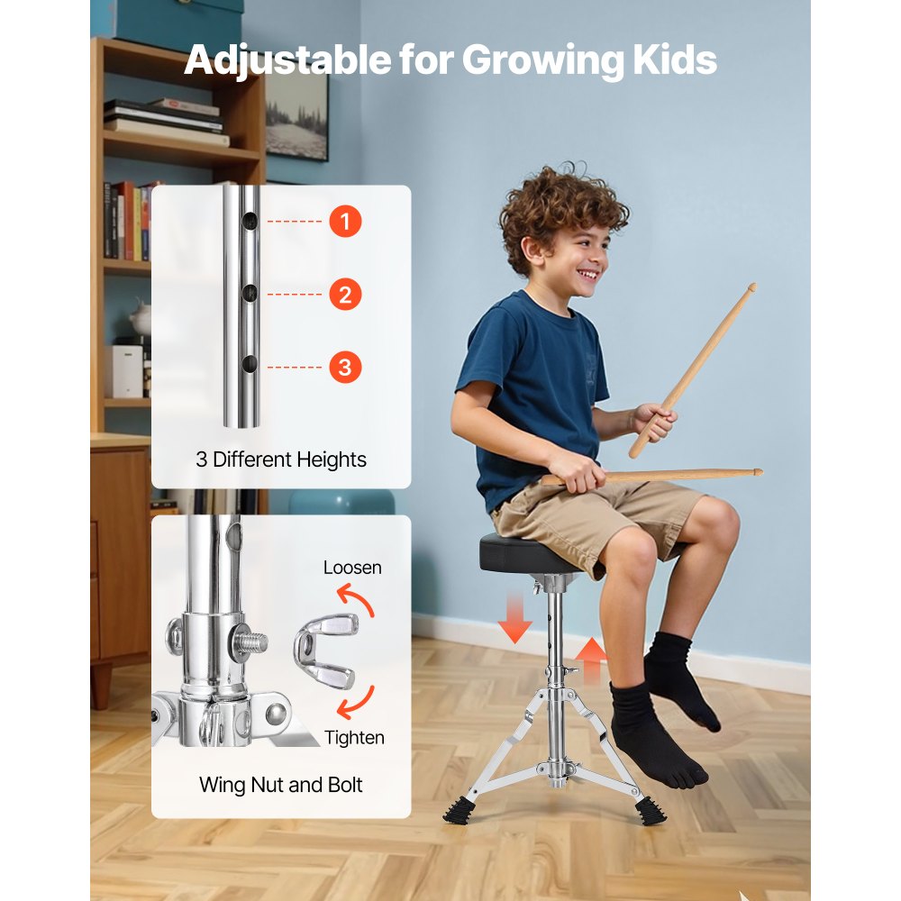 VEVOR Kids Drum Set, 3-Piece 14 in Junior Drum Sets, Beginner Drums Set with Adjustable Throne, Cymbal & Two Pairs of Drumsticks, Musical Learning Drums Instruments Kit, for Children Ages 6-13 (Blue)