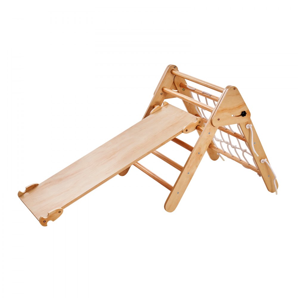 VEVOR Pikler Triangle Set, 4 in 1 Toddler Climbing Toys Indoor Playground, Large Size Wooden Climbing Gym for Toddlers 1-3 Years, Montessori Climbing Set with Triangle and Ramp, Wood Color
