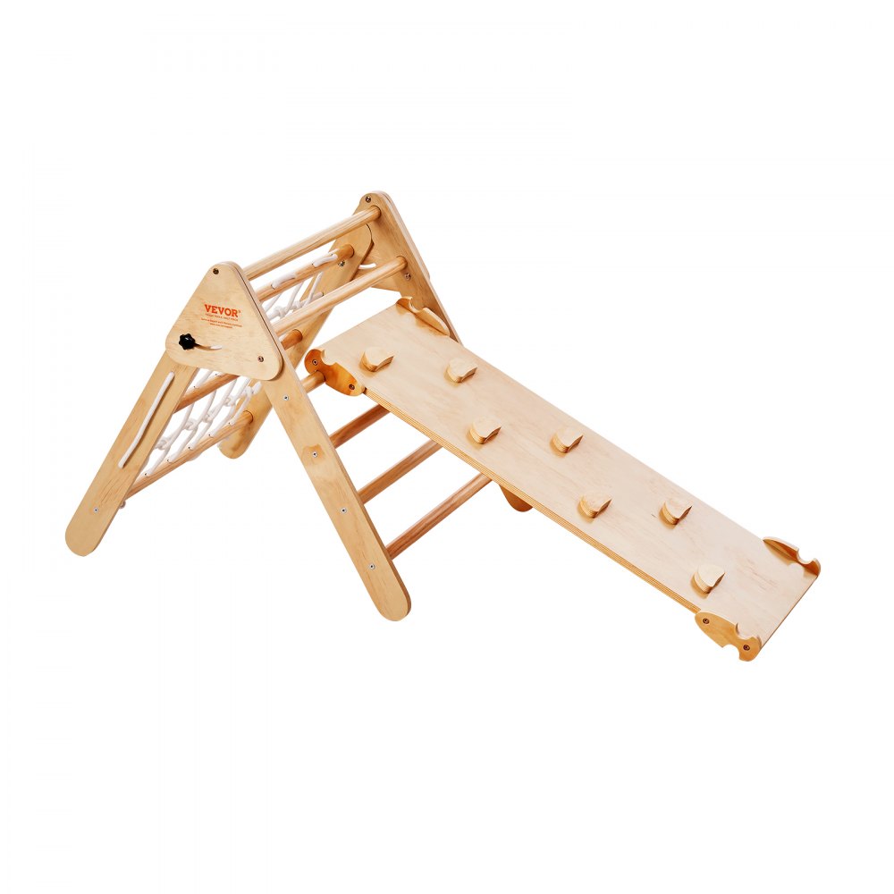 VEVOR Pikler Triangle Set, 4 in 1 Toddler Climbing Toys Indoor Playground, Large Size Wooden Climbing Gym for Toddlers 1-3 Years, Montessori Climbing Set with Triangle and Ramp, Wood Color
