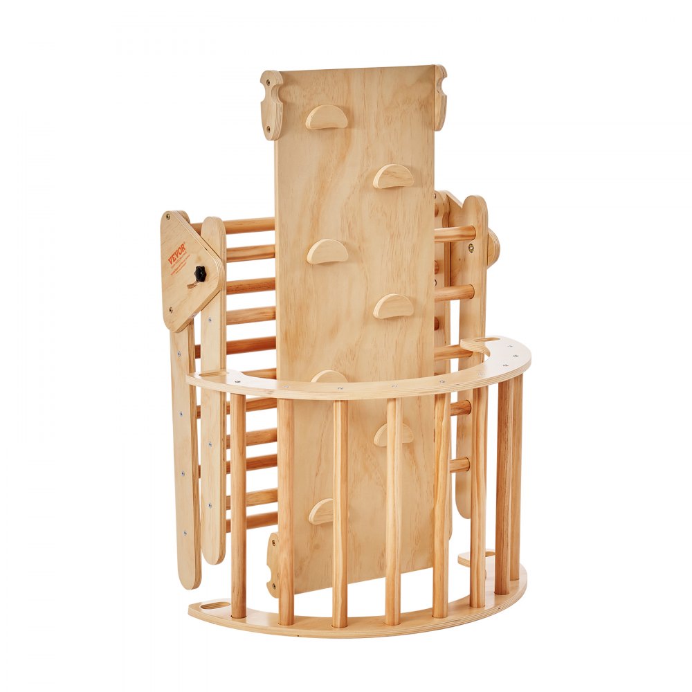 VEVOR Pikler Triangle Set, 5 in 1 Toddler Climbing Toys Indoor Playground, Ramp, and Arch, Montessori Climbing Set with Triangle, Large Size Wooden Climbing Gym for Toddlers 1-3 Years, Wood Color