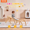 VEVOR Pikler Triangle Set, 5 in 1 Toddler Climbing Toys Indoor Playground, Ramp, and Arch, Montessori Climbing Set with Triangle, Medium Size Wooden Climbing Gym for Toddlers 1-3 Years, Wood Color