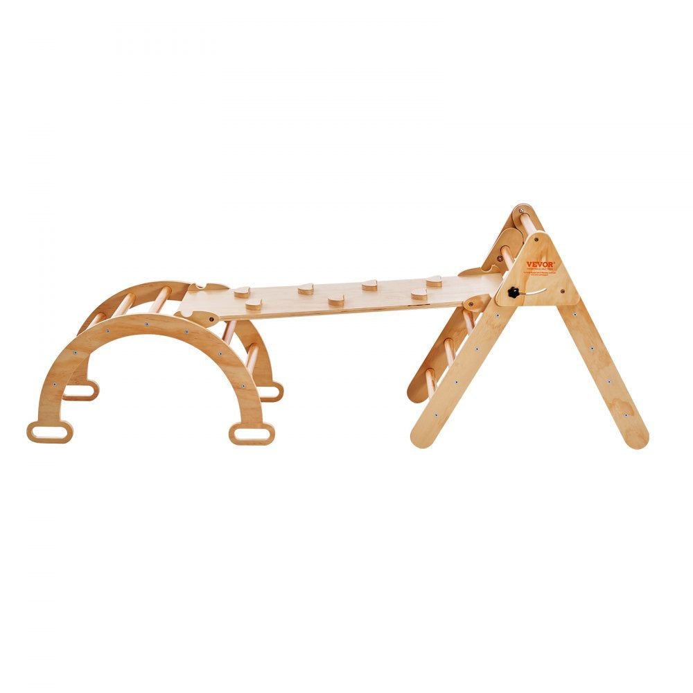 VEVOR Pikler Triangle Set, 5 in 1 Toddler Climbing Toys Indoor Playground, Ramp, and Arch, Montessori Climbing Set with Triangle, Medium Size Wooden Climbing Gym for Toddlers 1-3 Years, Wood Color