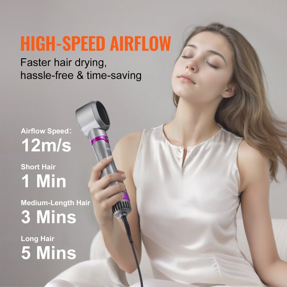 VEVOR Hair Air Styler and Dryer Brush, 5-in-1 Multi Hair Styler, Ionic Blow Dryer Brush with 3 Heat Settings, 3 Brushes & 2 Nozzles, High-Speed Hair Styling Tool for Volumizing Straightening Curling