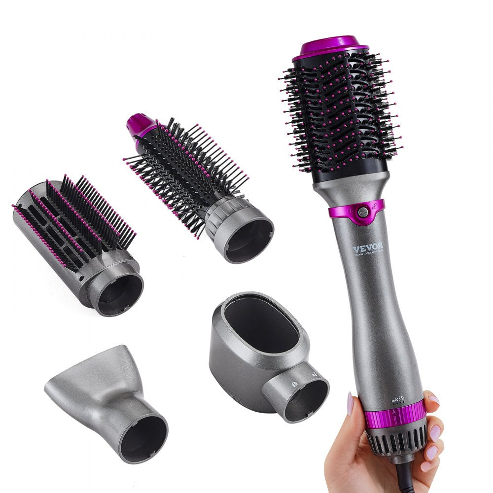 VEVOR Hair Air Styler and Dryer Brush, 5-in-1 Multi Hair Styler, Ionic Blow Dryer Brush with 3 Heat Settings, 3 Brushes & 2 Nozzles, High-Speed Hair Styling Tool for Volumizing Straightening Curling
