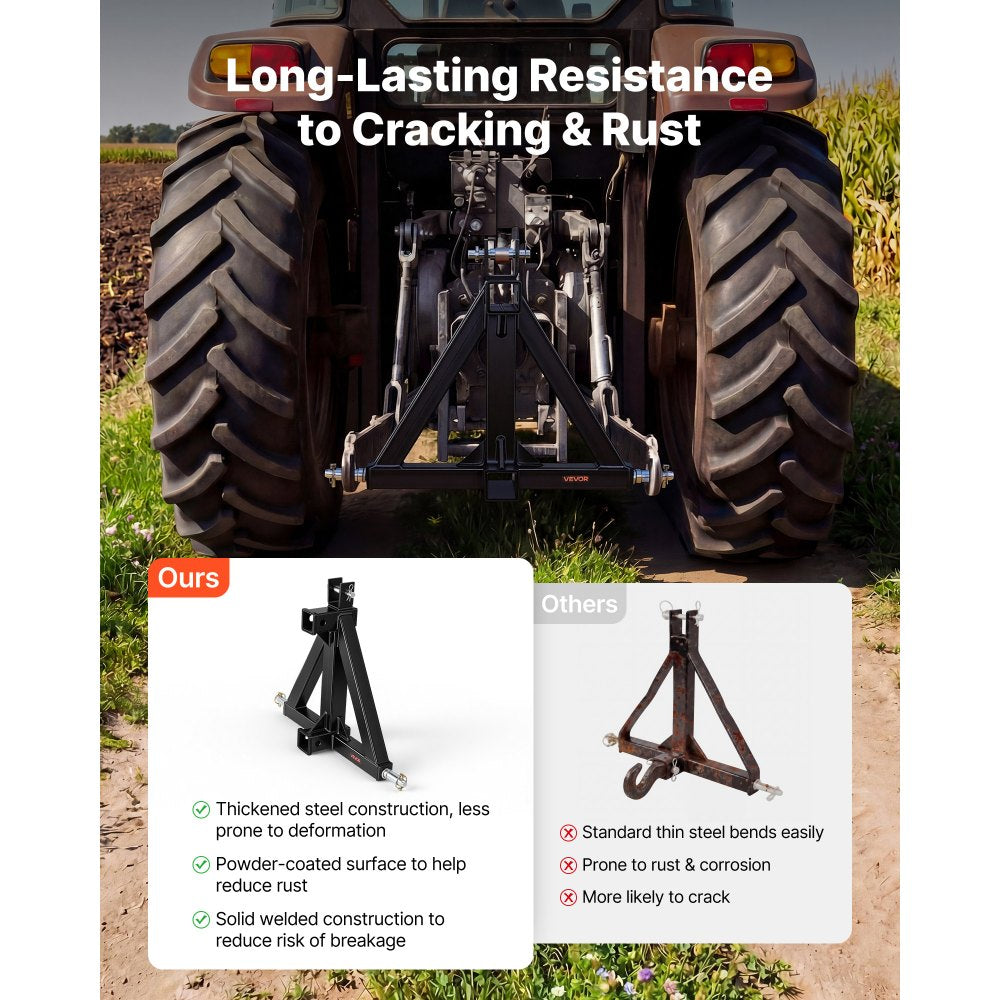VEVOR 3 Point Trailer Hitch with 2" Receiver, 3 Pt Quick Hitch Attachment, Tractor Tow Drawbar Adapter, Compatible with Category 1, Kubota, Mahindra, Ford, Yanmar, John Deere, Massey Ferguson, Tractor