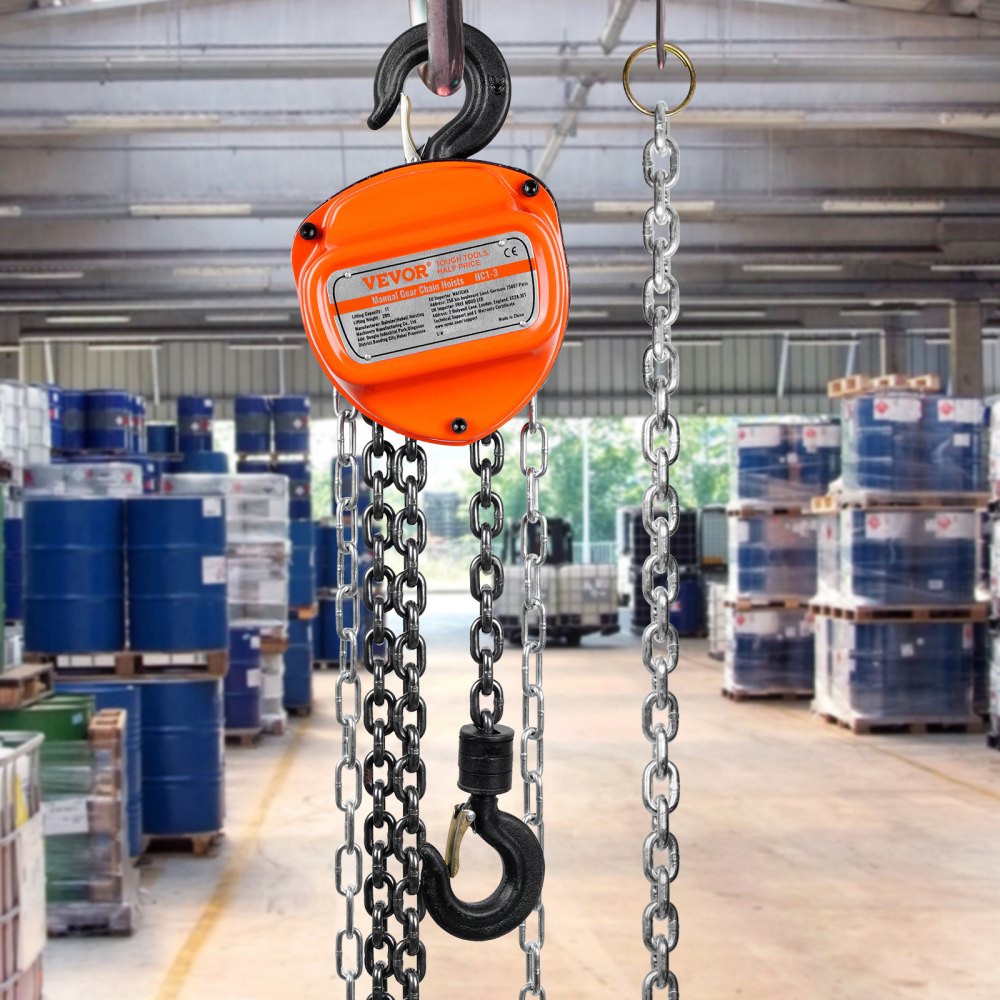 VEVOR Hand Chain Hoist, 1 Ton 2200 lbs Capacity 20 FT Come Along, G80 Galvanized Carbon Steel with Double-Pawl Brake, Auto Chain Leading & 360° Rotation Hook, for Garage Factory Dock