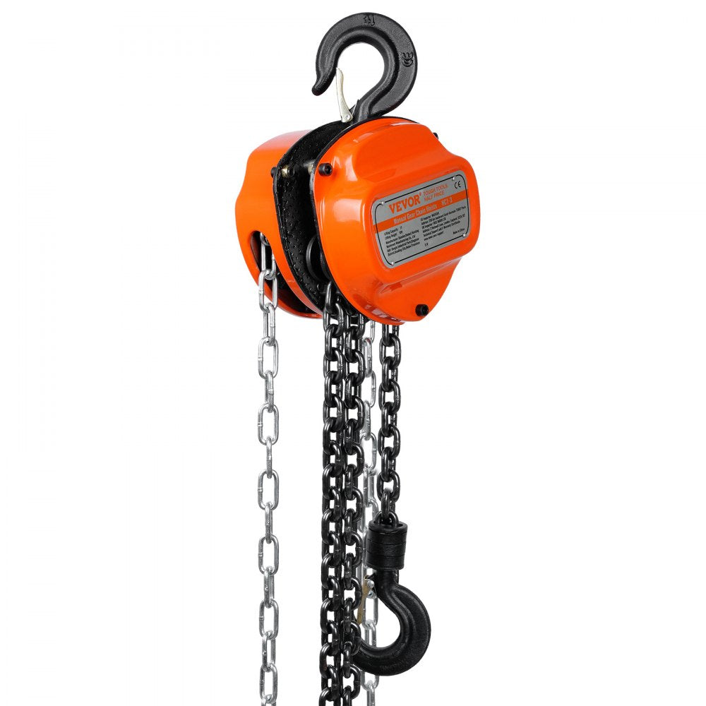 VEVOR Hand Chain Hoist, 1 Ton 2200 lbs Capacity 20 FT Come Along, G80 Galvanized Carbon Steel with Double-Pawl Brake, Auto Chain Leading & 360° Rotation Hook, for Garage Factory Dock