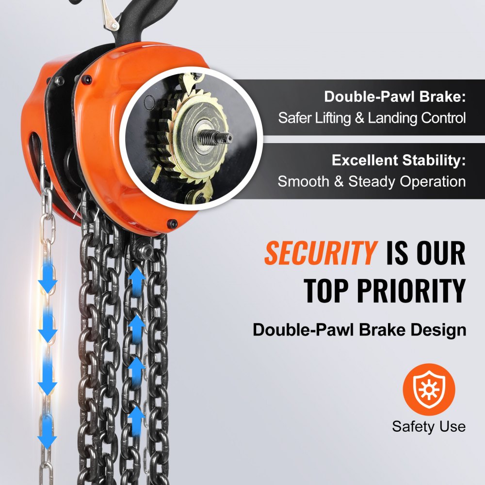 VEVOR  2 Ton Hand Chain Hoist 10 FT Come Along, 4400 lbs Capacity G80 Galvanized Carbon Steel with Double-Pawl Brake, Auto Chain Leading & 360° Rotation Hook, for Garage Factory Dock