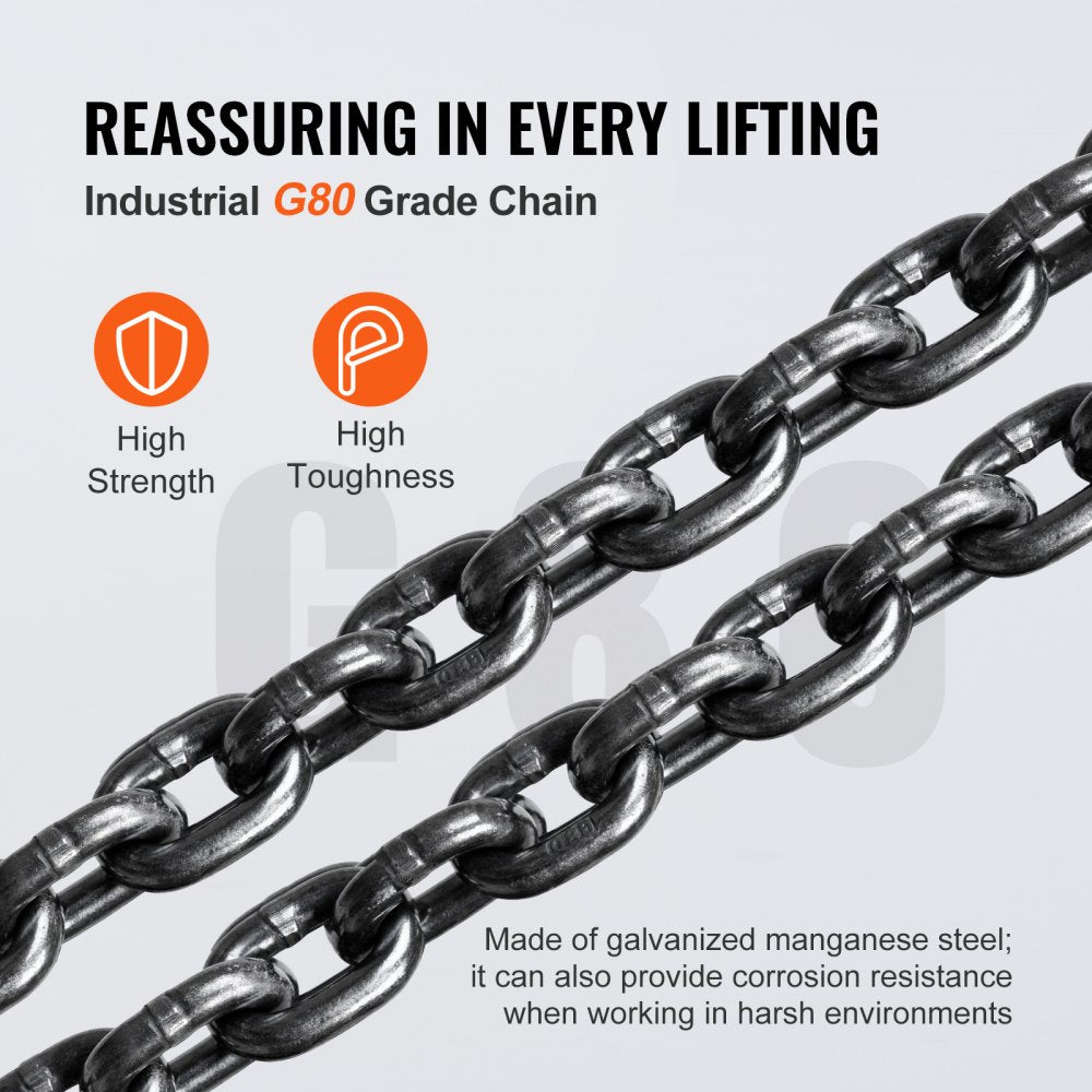 VEVOR  2 Ton Hand Chain Hoist 10 FT Come Along, 4400 lbs Capacity G80 Galvanized Carbon Steel with Double-Pawl Brake, Auto Chain Leading & 360° Rotation Hook, for Garage Factory Dock