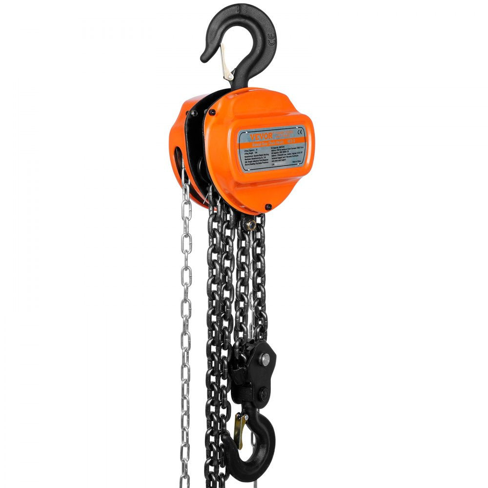 VEVOR  2 Ton Hand Chain Hoist 10 FT Come Along, 4400 lbs Capacity G80 Galvanized Carbon Steel with Double-Pawl Brake, Auto Chain Leading & 360° Rotation Hook, for Garage Factory Dock