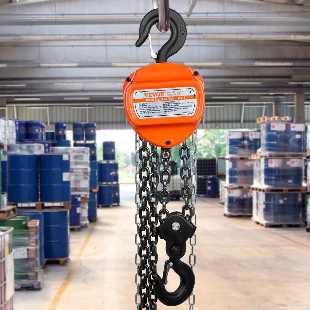 VEVOR Hand Chain Hoist, 3 Ton 6600 lbs Capacity 10 FT Come Along, G80 Galvanized Carbon Steel with Double-Pawl Brake, Auto Chain Leading & 360° Rotation Hook, for Garage Factory Dock