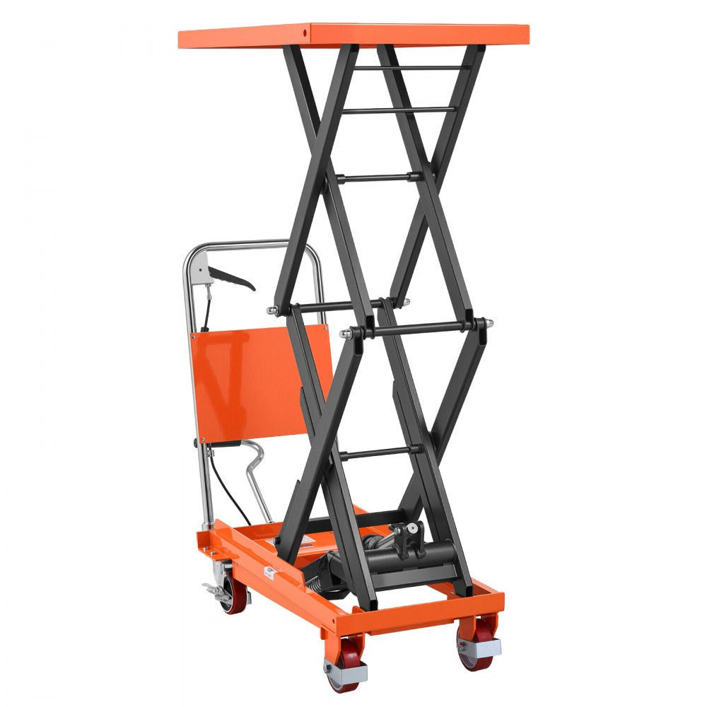 VEVOR Hydraulic Lift Table Cart, 770 lbs Capacity 50 in Lifting Height, for Material Handling, Moving, Transportation, Manual Double Scissor Lift Table, with 4 Wheels and Handle, Heavy-Duty Steel
